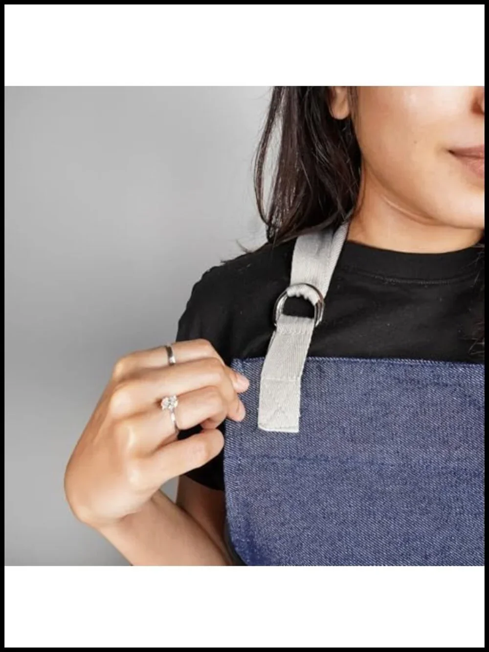 100% Cotton Denim Bib Apron with Terry Towel and 3 Pockets - Adjustable Chef